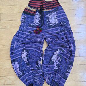 whimsy purple patchwork festival harem pants | WMS M